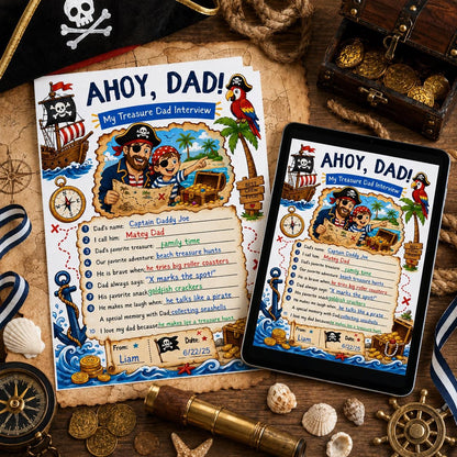 Ahoy Dad Pirate Father's Day Interview Worksheet — print-ready father's day design from VoltBy