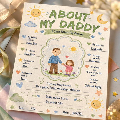 All About My Daddy Nature-Themed Father's Day Worksheet — printable worksheet you personalize in Canva