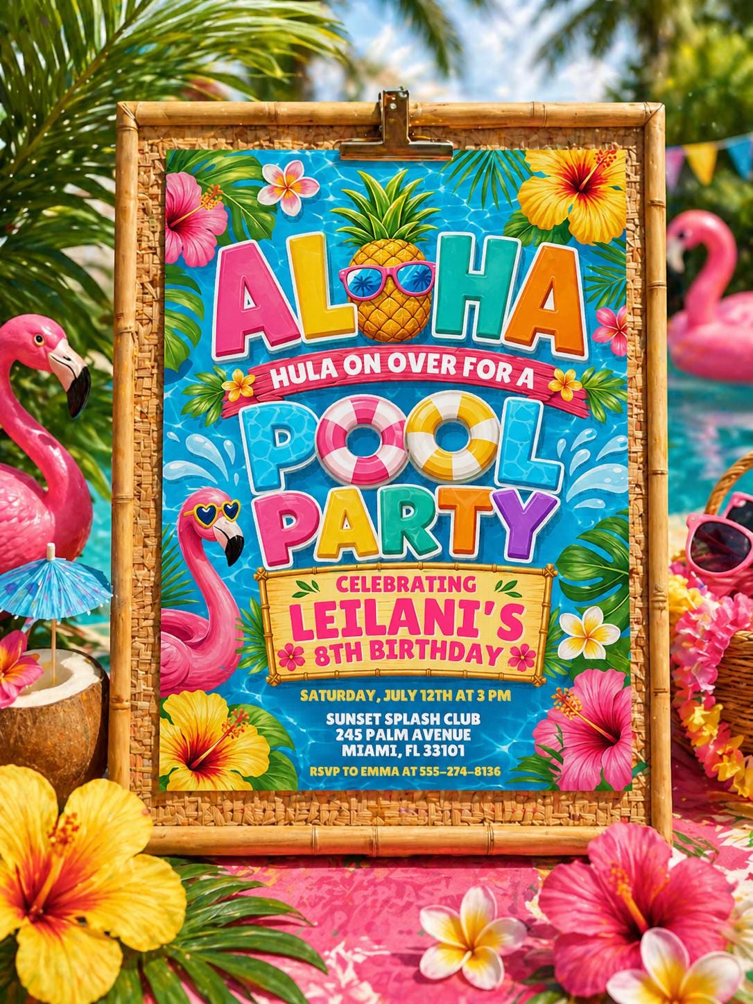 Aloha Pineapple Pool Birthday Invitation — birthday party stationery by VoltBy