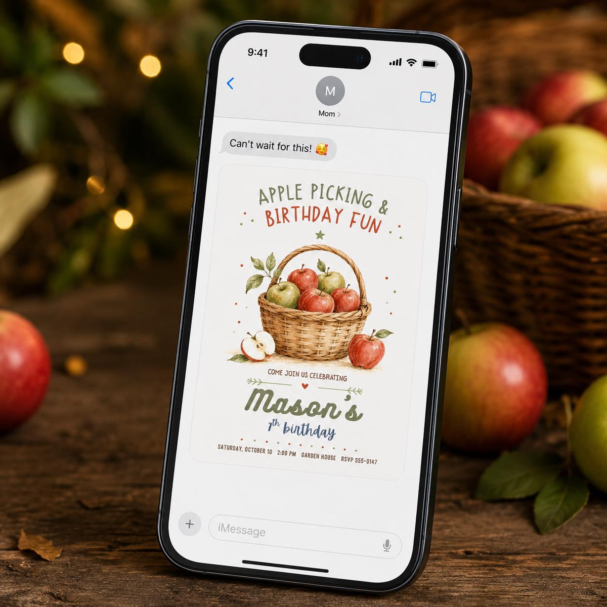 Apple Picking 7th Birthday Invitation — invitation you personalize in Canva