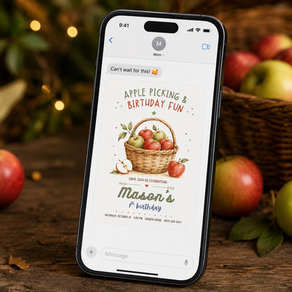 Apple Picking 7th Birthday Invitation — invitation you personalize in Canva