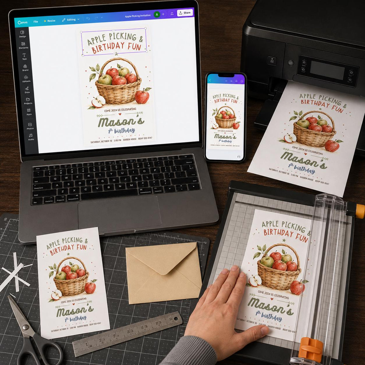 Apple Picking 7th Birthday Invitation — digital invitation, instant download