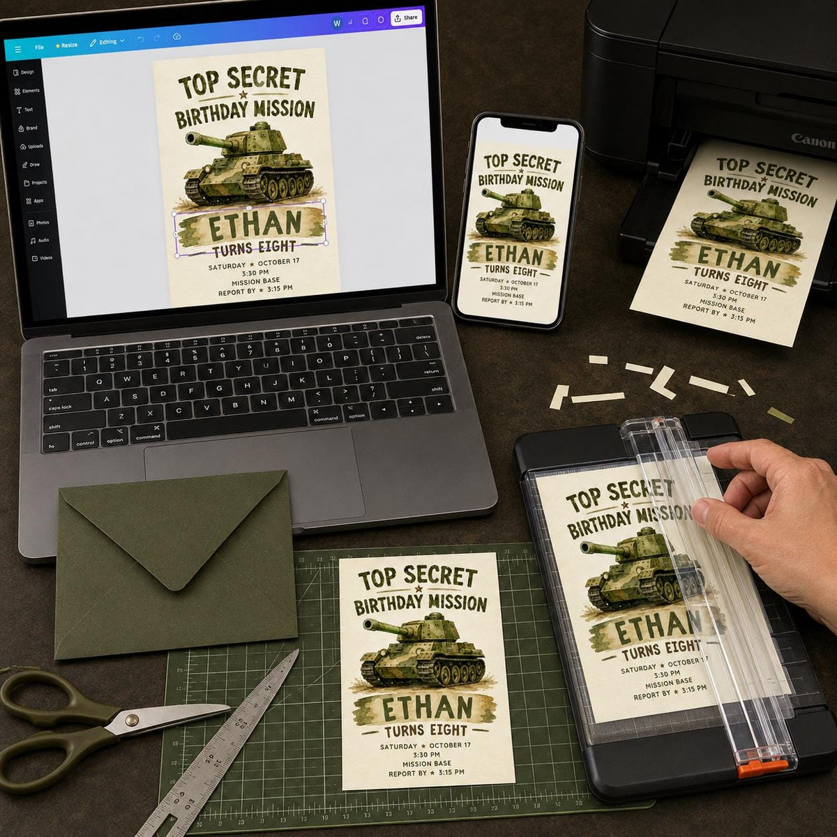Army 8th Birthday Invitation for Boys — digital invitation, instant download