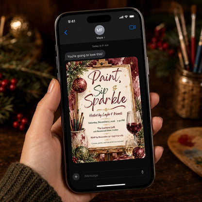 Art Christmas Paint and Sip Invitation — invitation you personalize in Canva