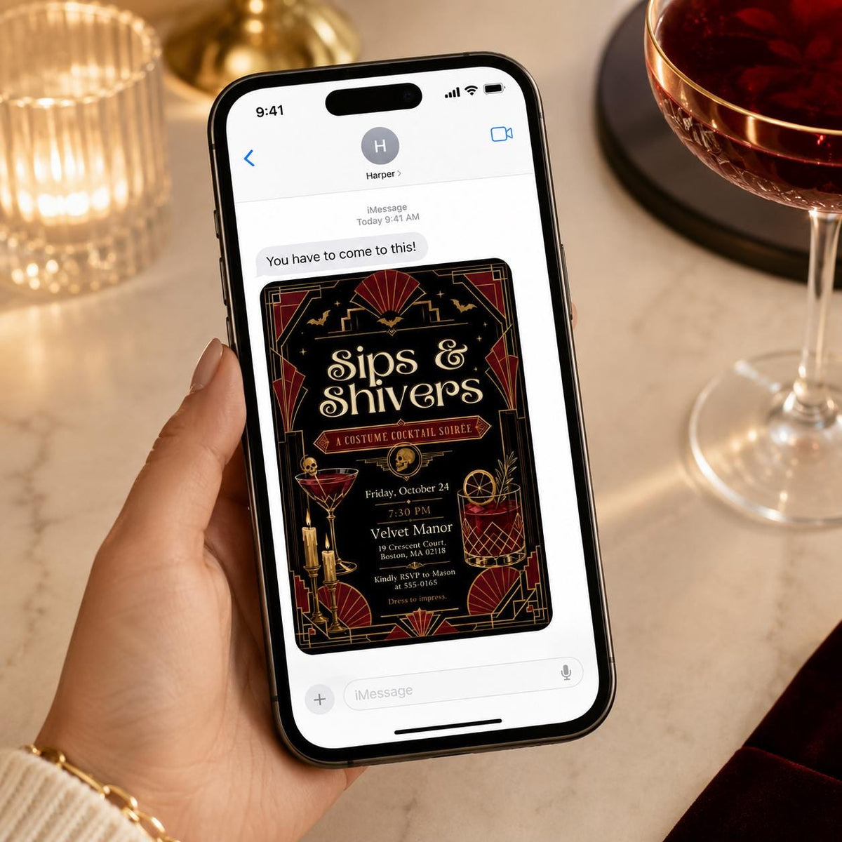Art Deco Vintage Halloween Cocktail Party Invitation — Halloween party stationery by VoltBy