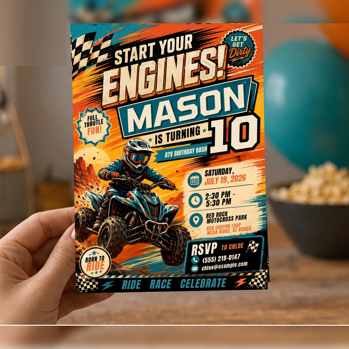 ATV 10th Birthday Invitation for Boys — invitation you personalize in Canva