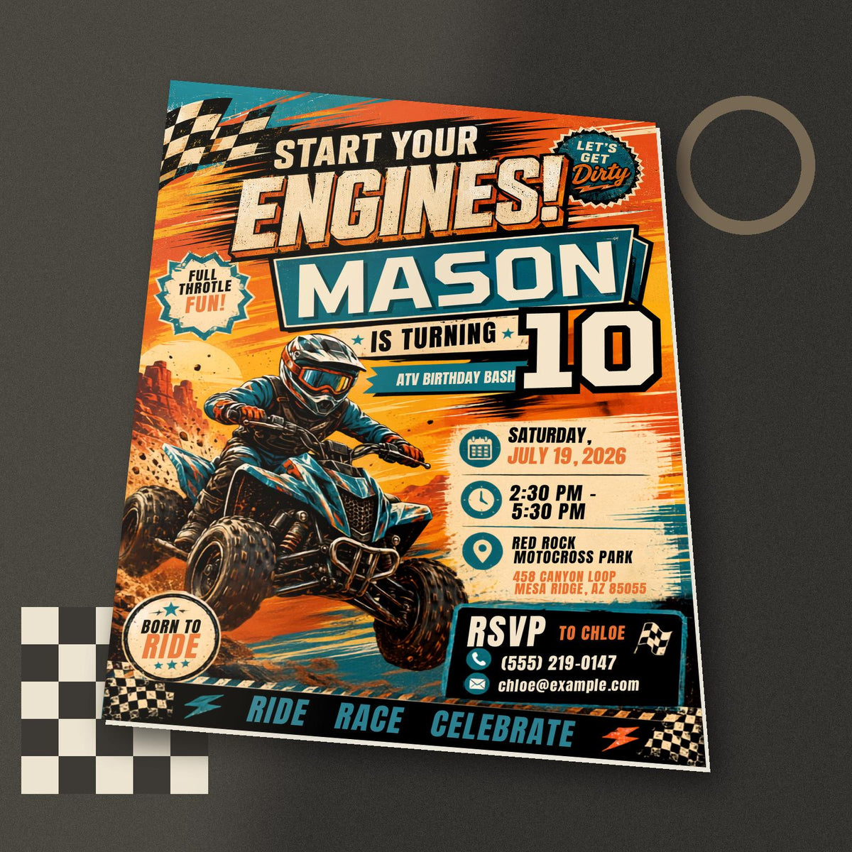ATV 10th Birthday Invitation for Boys — digital invitation, instant download