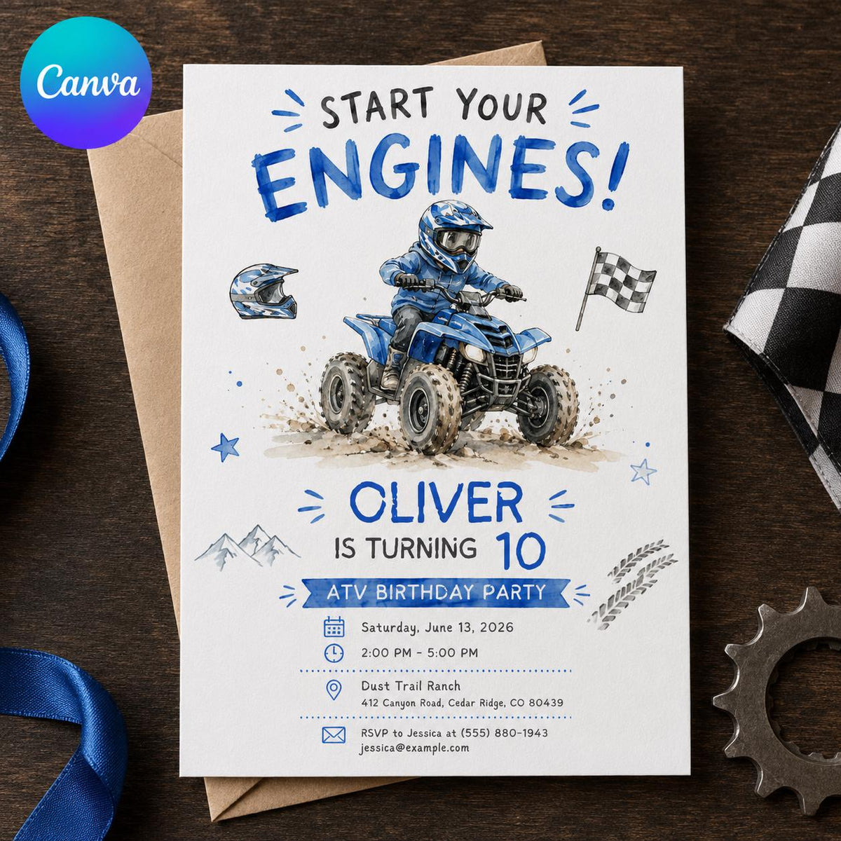 ATV 10th Birthday Invitation — editable Canva template