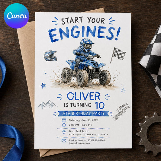 ATV 10th Birthday Invitation — editable Canva template
