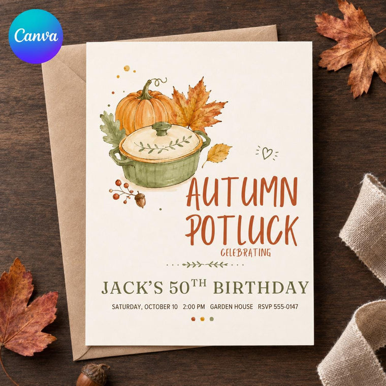 Autumn Potluck 50th Birthday Invitation