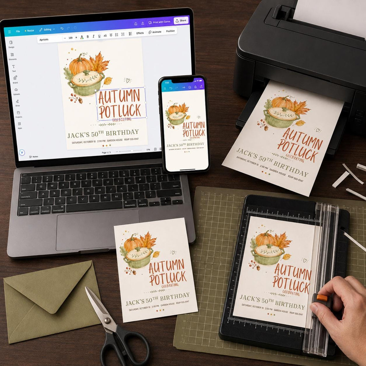 Autumn Potluck 50th Birthday Invitation — digital invitation, instant download