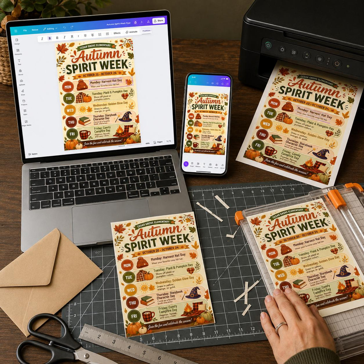 Autumn Spirit Week School Schedule Flyer — event flyer you personalize in Canva