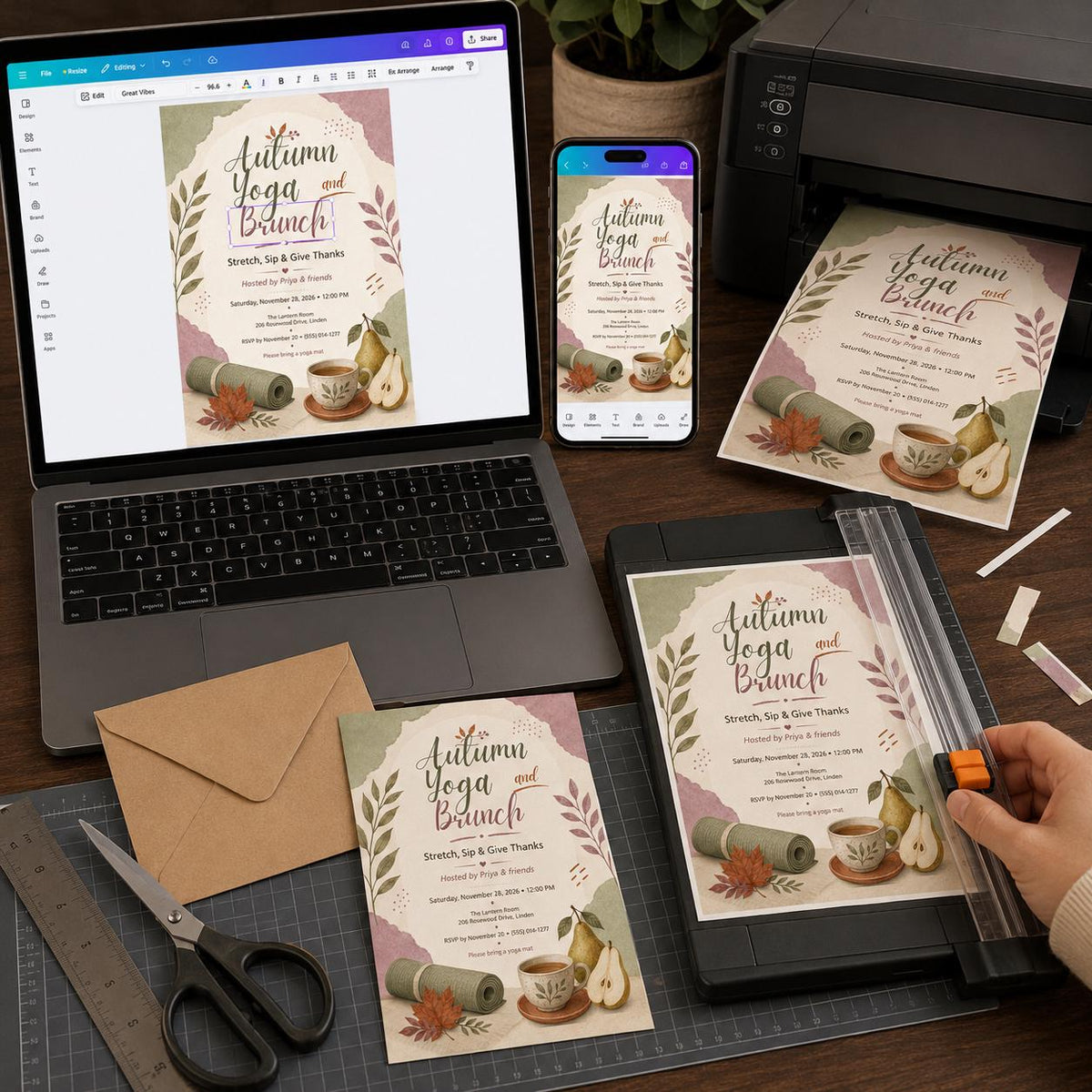 Autumn Yoga Brunch Invitation — invitation you personalize in Canva