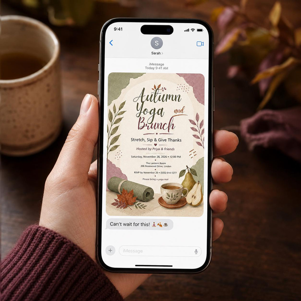 Autumn Yoga Brunch Invitation — digital invitation, instant download