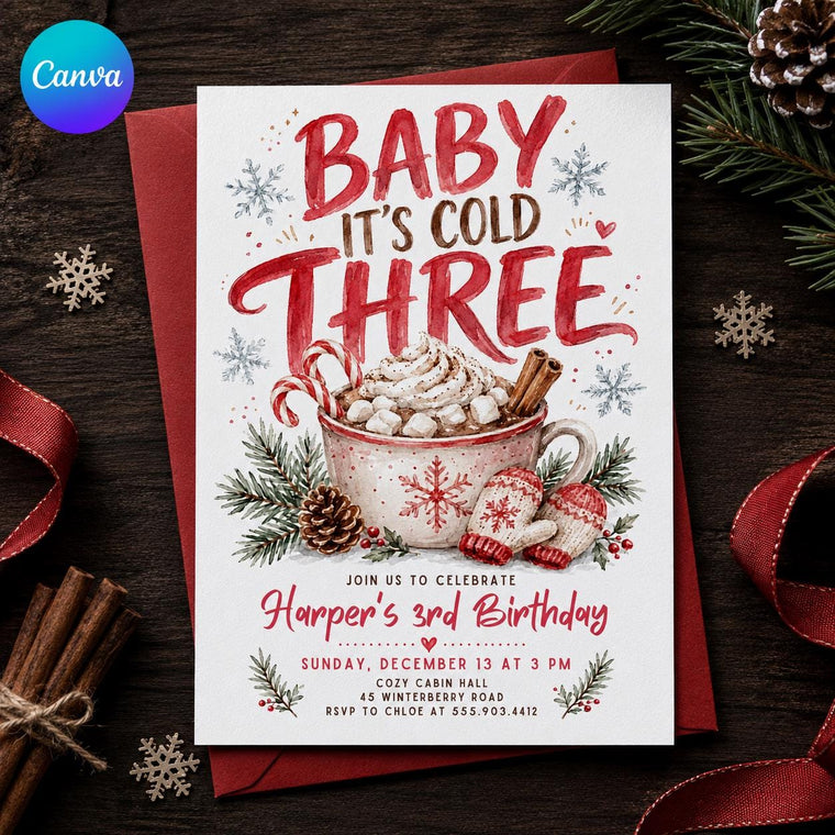 Baby It's Cold Three Birthday Invitation for Girls