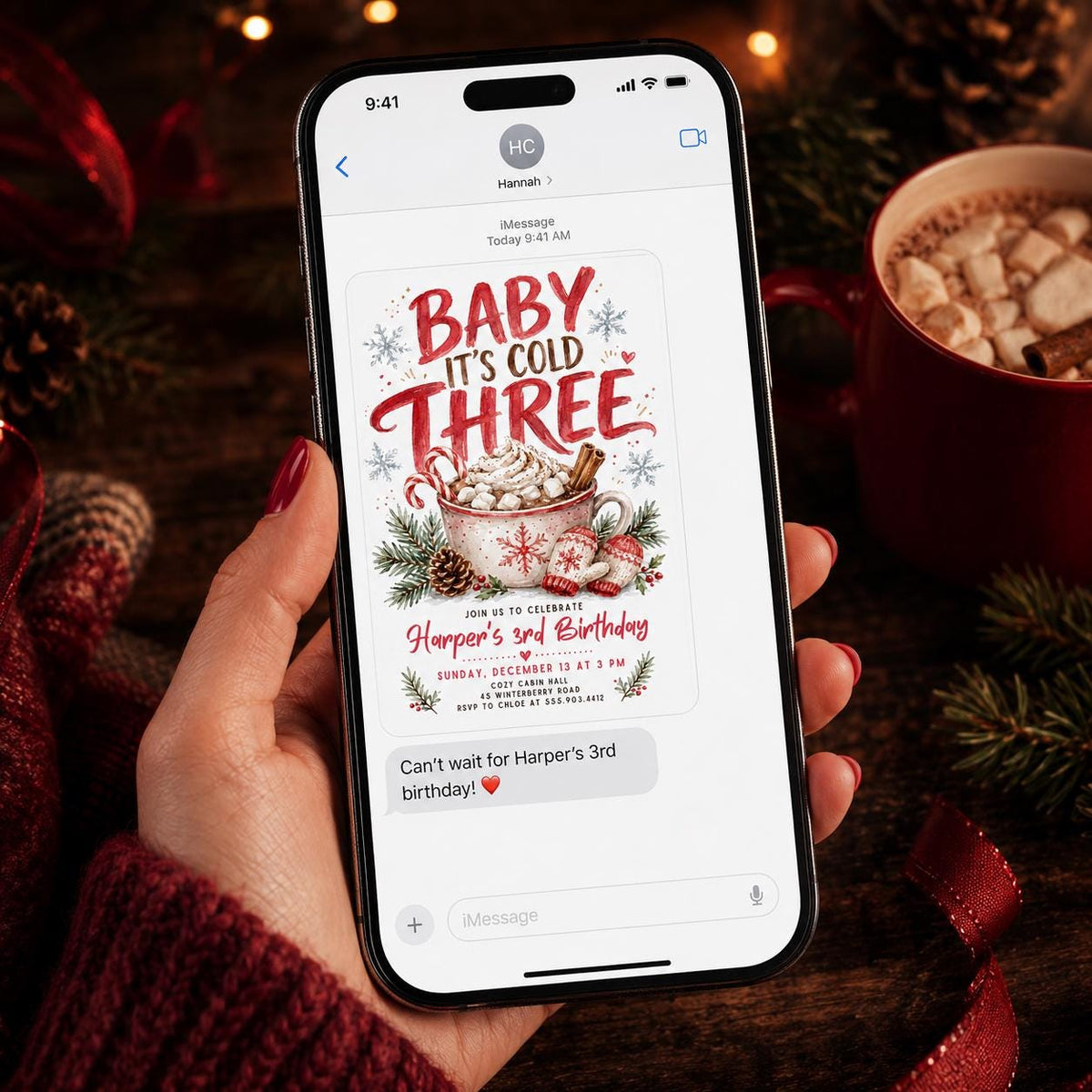 Baby It's Cold Three Birthday Invitation for Girls — invitation you personalize in Canva
