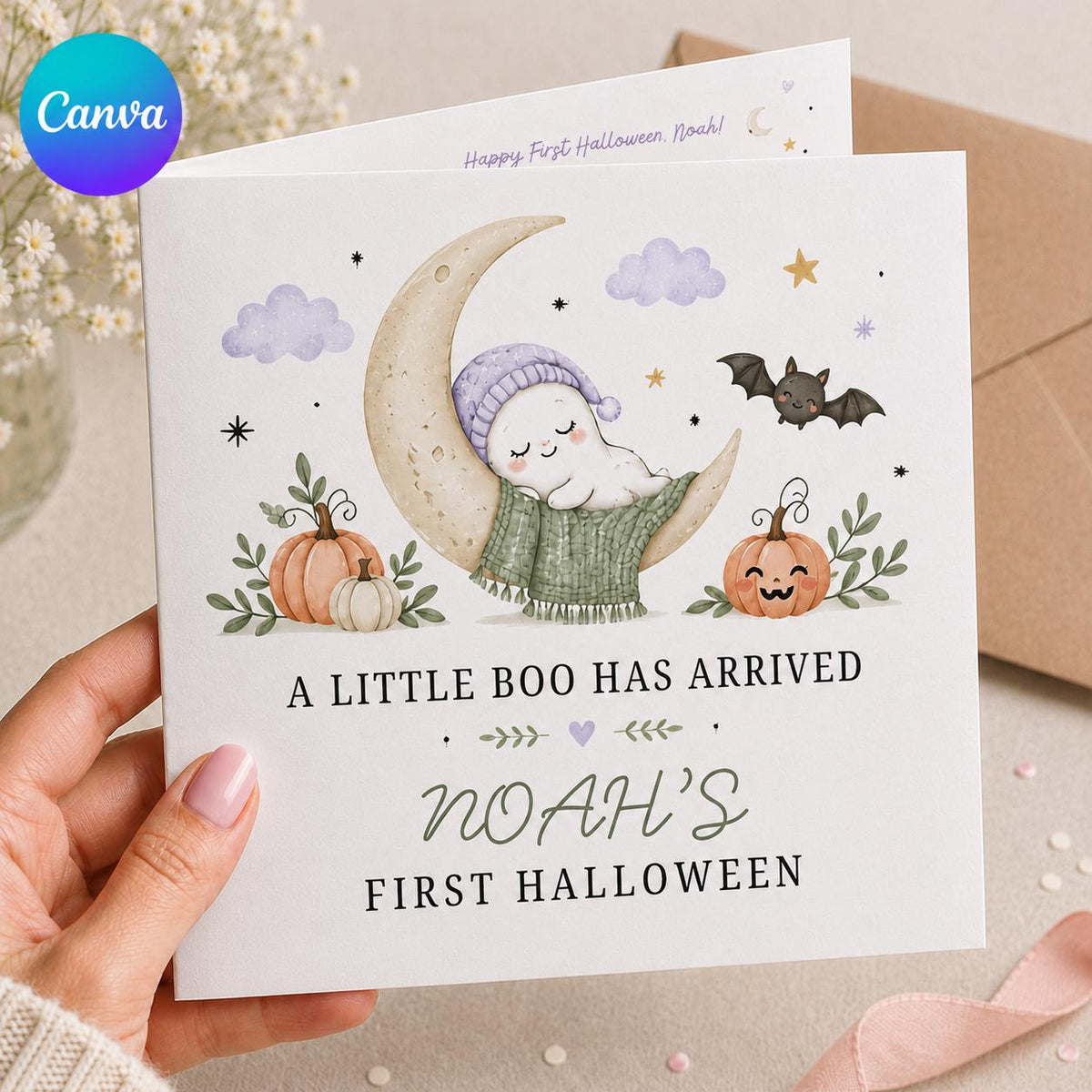 Baby's First Halloween Greeting Card — editable Canva template