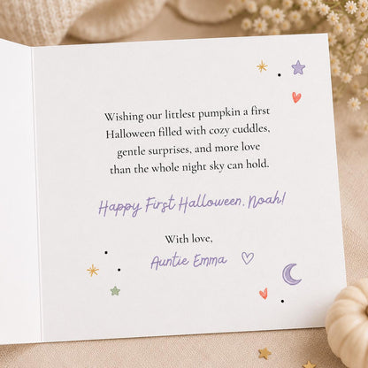 Baby's First Halloween Greeting Card — greeting card you personalize in Canva