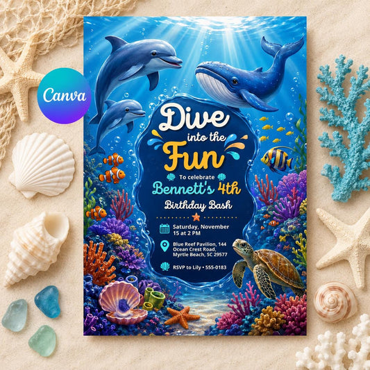 Under The Sea Birthday Invitation – Ocean Animals – Kids Party Invite