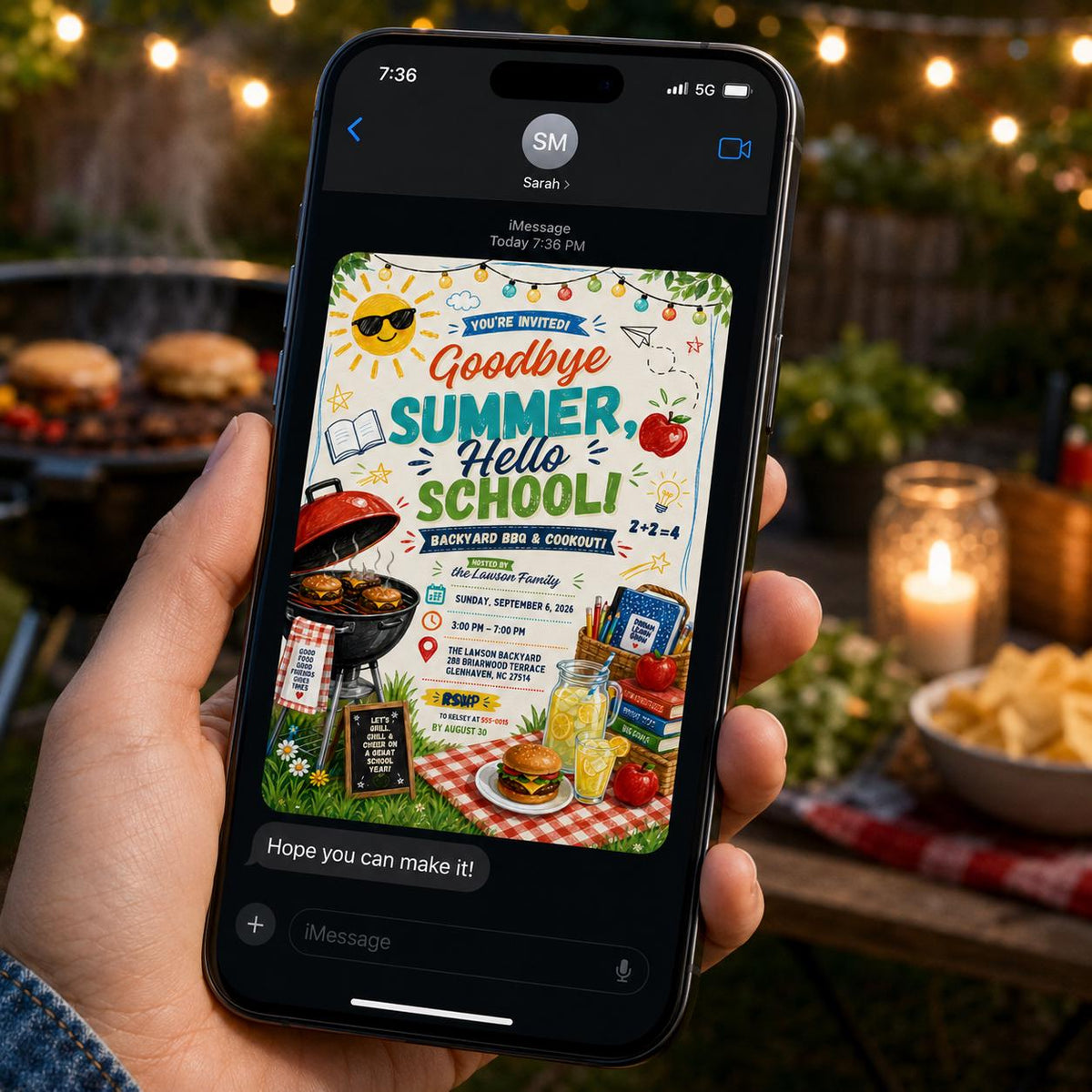 Back to School BBQ Invitation: Goodbye Summer Hello School Backyard Cookout — back-to-school event stationery by VoltBy