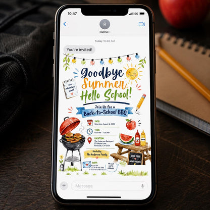 Back to School BBQ Invitation: Goodbye Summer Hello School Cookout — back-to-school event stationery by VoltBy