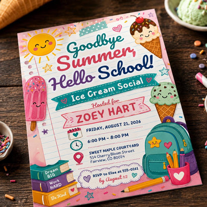 Back to School Ice Cream Social Invitation — digital invitation, instant download
