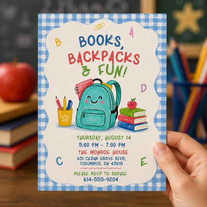 Back to School Party Invitation — print-ready back-to-school event design from VoltBy