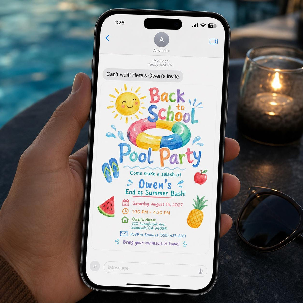 Back to School Pool Party Invitation: End of Summer Bash — invitation you personalize in Canva