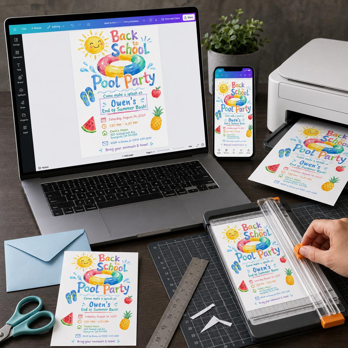 Back to School Pool Party Invitation: End of Summer Bash — digital invitation, instant download
