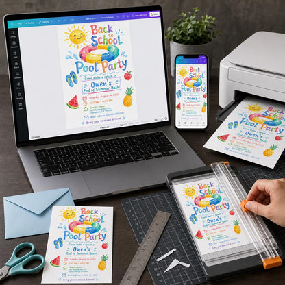 Back to School Pool Party Invitation: End of Summer Bash — digital invitation, instant download