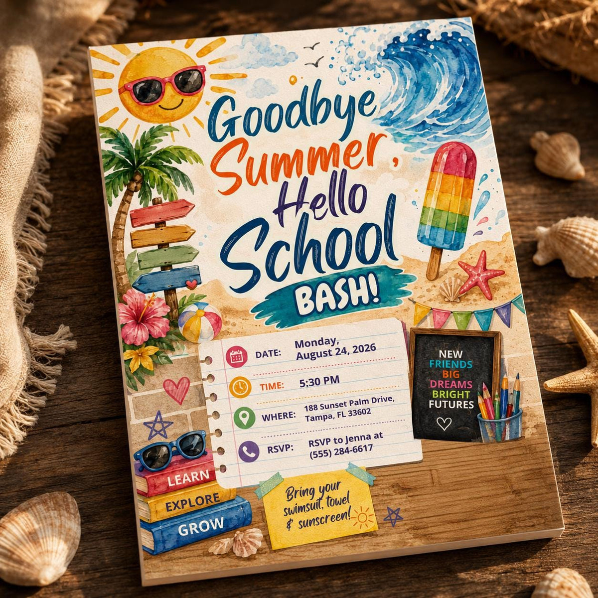 Back to School Pool Party Invitation: Goodbye Summer Hello School Bash — back-to-school event stationery by VoltBy