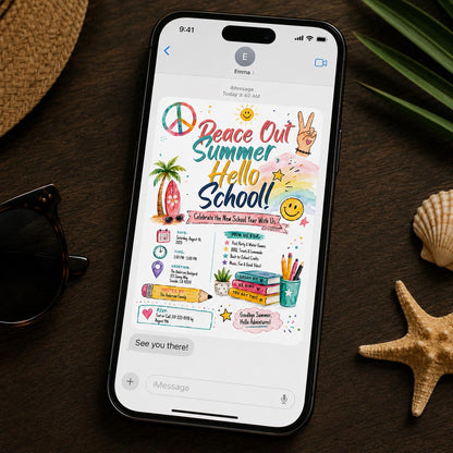 Back to School Pool Party Invitation: Peace Out Summer Hello School — back-to-school event stationery by VoltBy