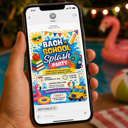 Back to School Splash Party Invitation — invitation you personalize in Canva