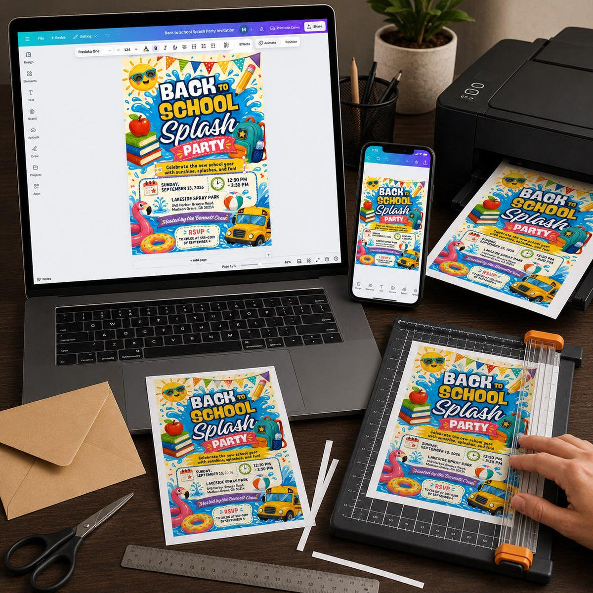 Back to School Splash Party Invitation — digital invitation, instant download