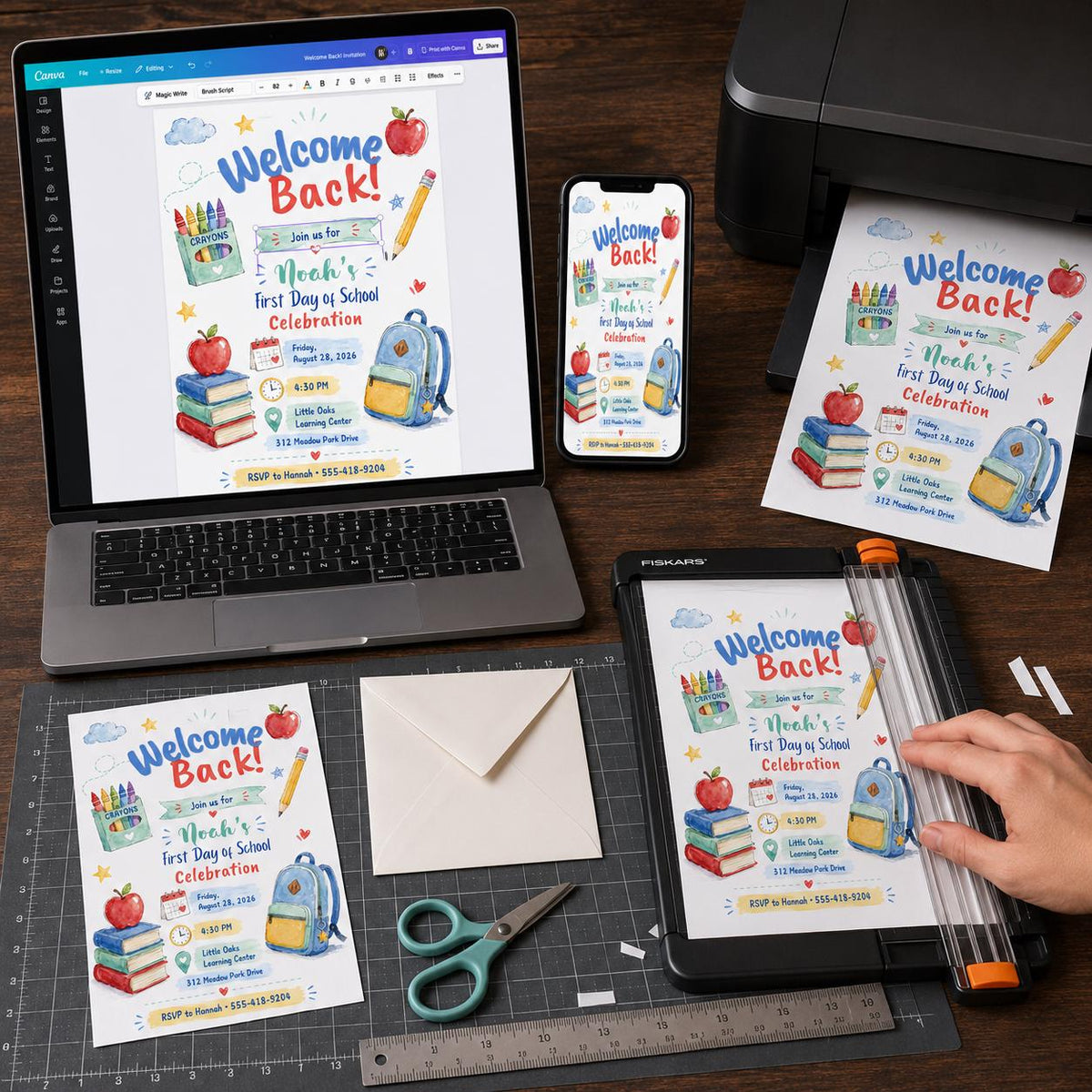 Backpack Back to School Party Invitation — print-ready back-to-school event design from VoltBy