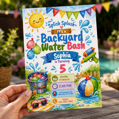 Backyard Water Bash Invitation — invitation you personalize in Canva