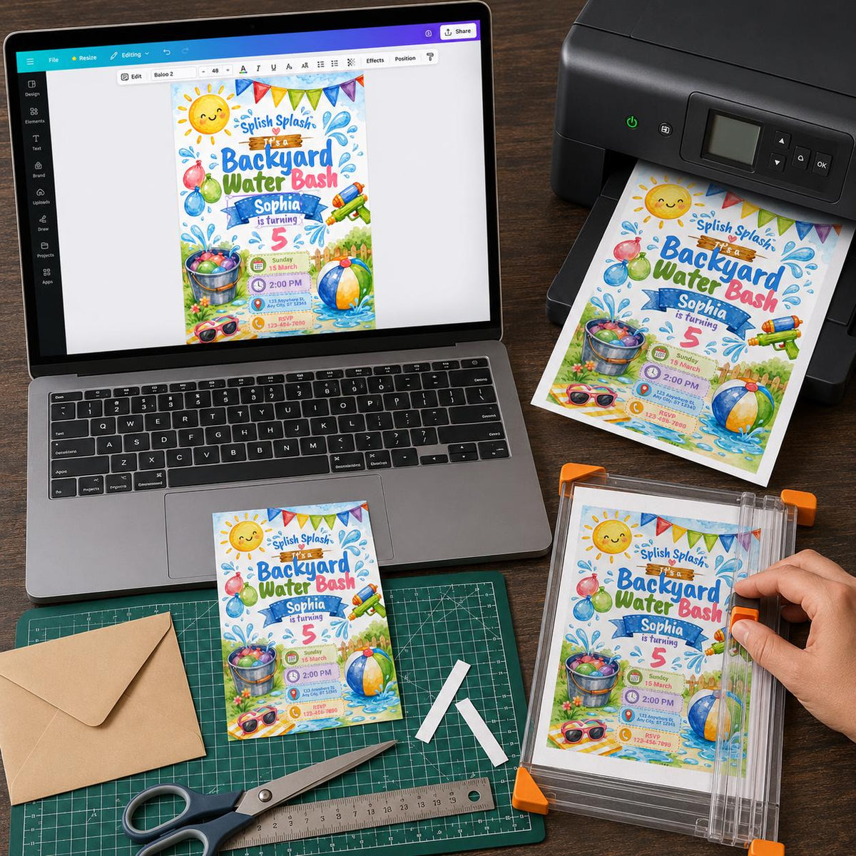 Backyard Water Bash Invitation — print-ready 5th birthday party design from VoltBy