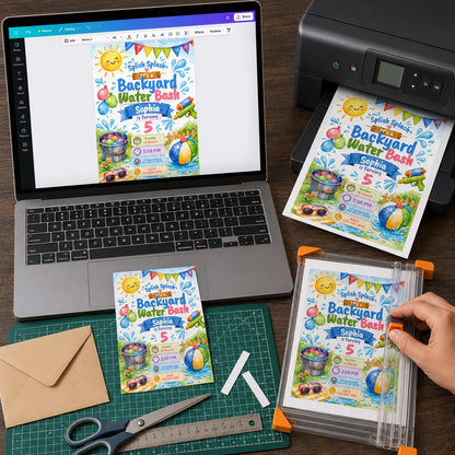 Backyard Water Bash Invitation — print-ready 5th birthday party design from VoltBy