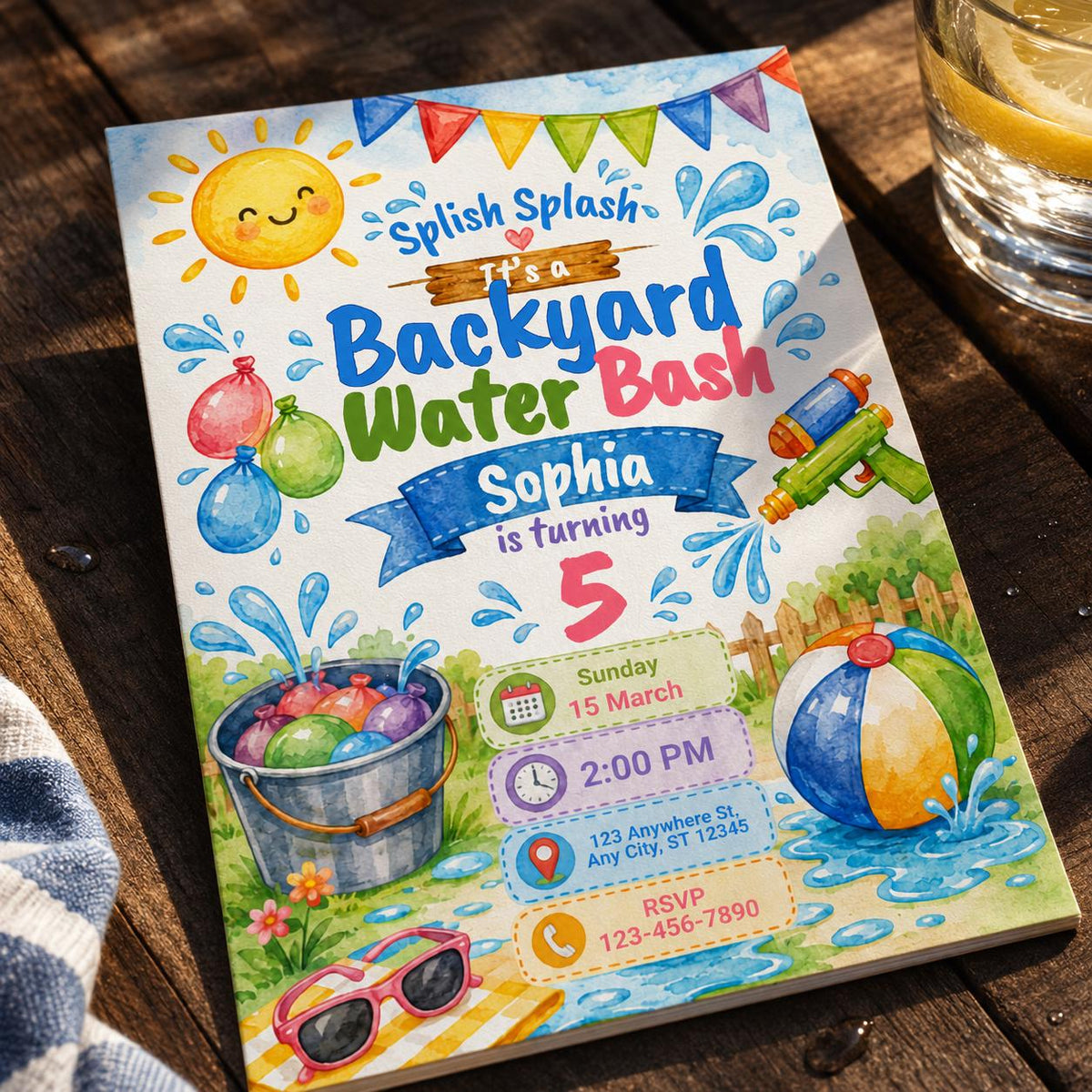 Backyard Water Bash Invitation — digital invitation, instant download