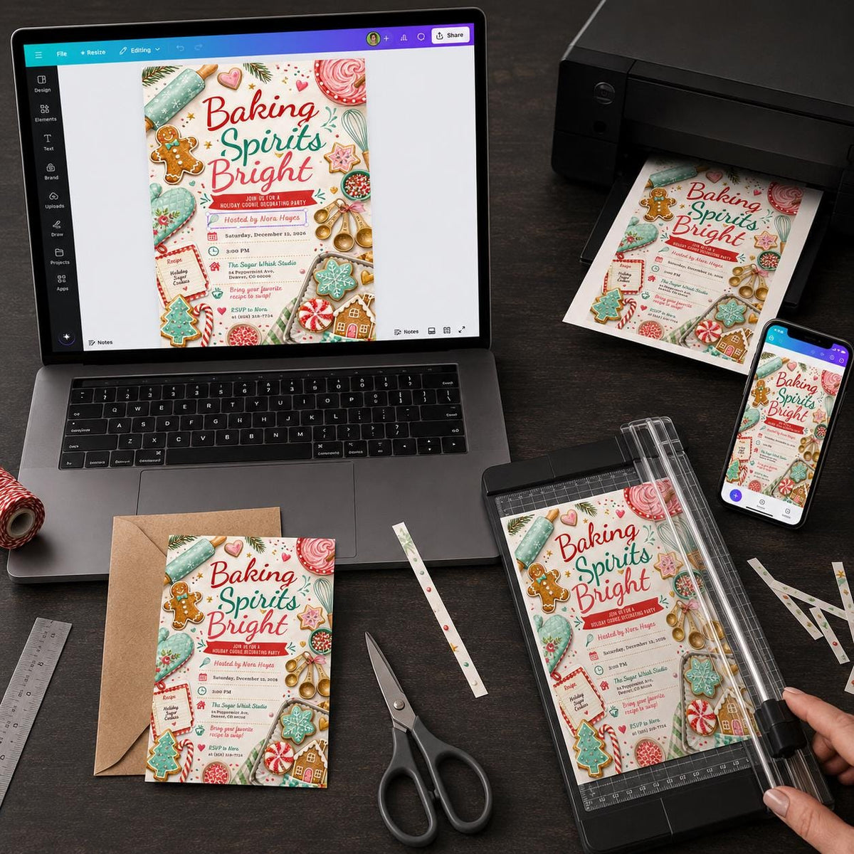 Baking Christmas Cookie Decorating Party Invitation: Baking Spirits Bright Holiday — invitation you personalize in Canva