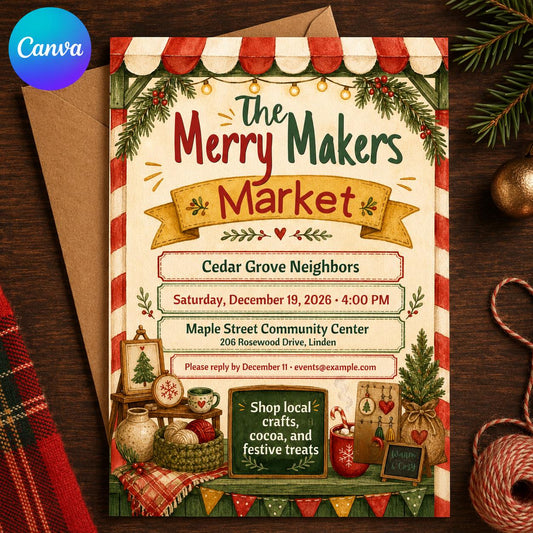 Baking Christmas Cookie Exchange Invitation — editable Canva template