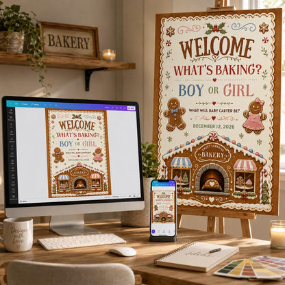 Baking Gender Reveal Welcome Sign for Girls — gingerbread design