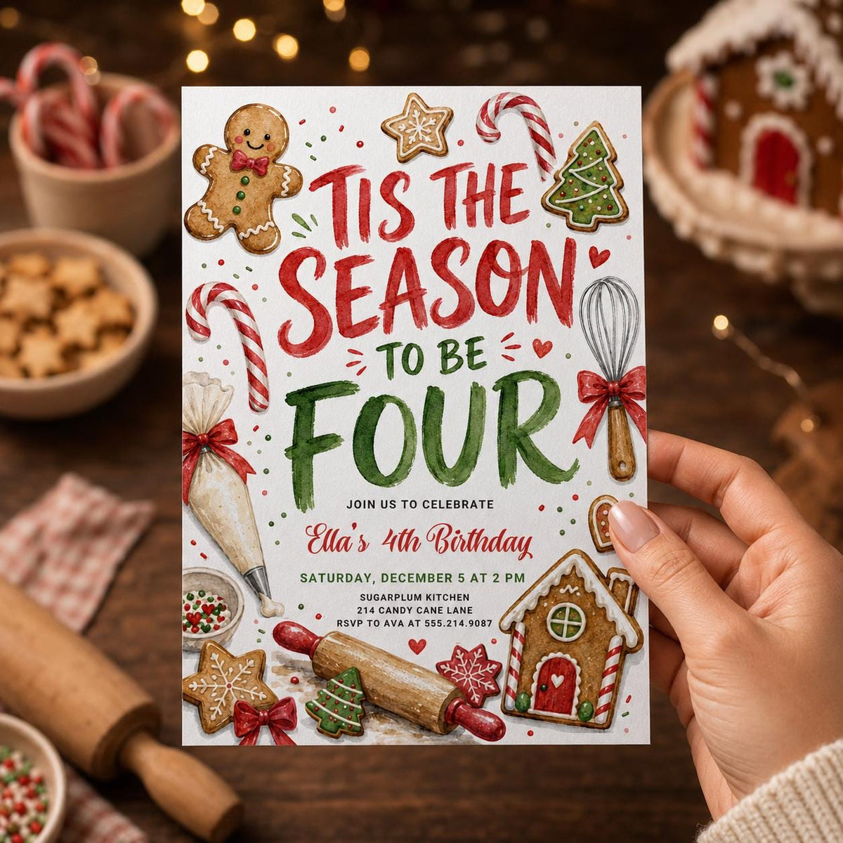 Baking Gingerbread 4th Birthday Invitation — print-ready 4th birthday party design from VoltBy