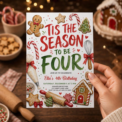 Baking Gingerbread 4th Birthday Invitation — print-ready 4th birthday party design from VoltBy