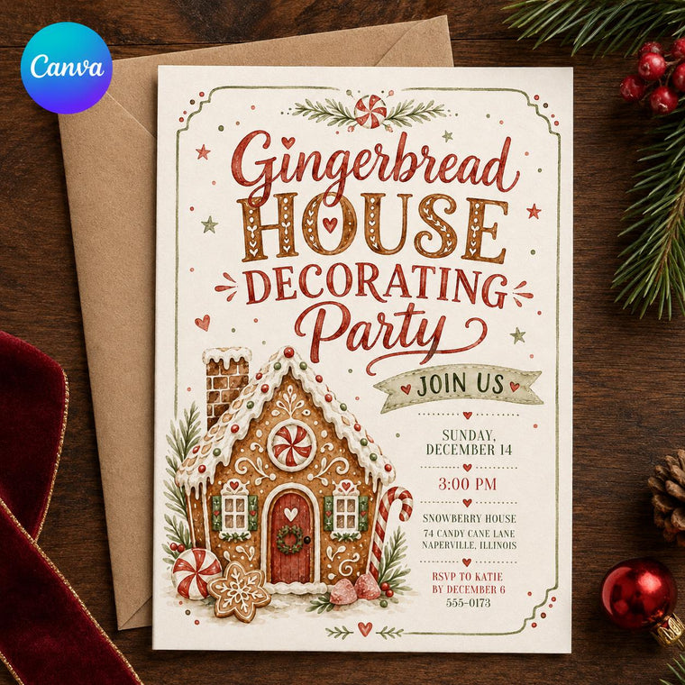 Baking Gingerbread House Decorating Party Invitation