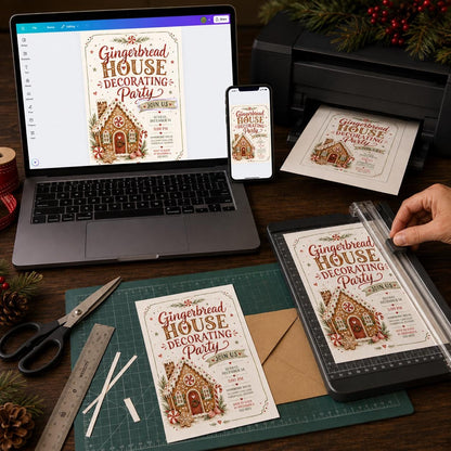 Baking Gingerbread House Decorating Party Invitation — digital invitation, instant download