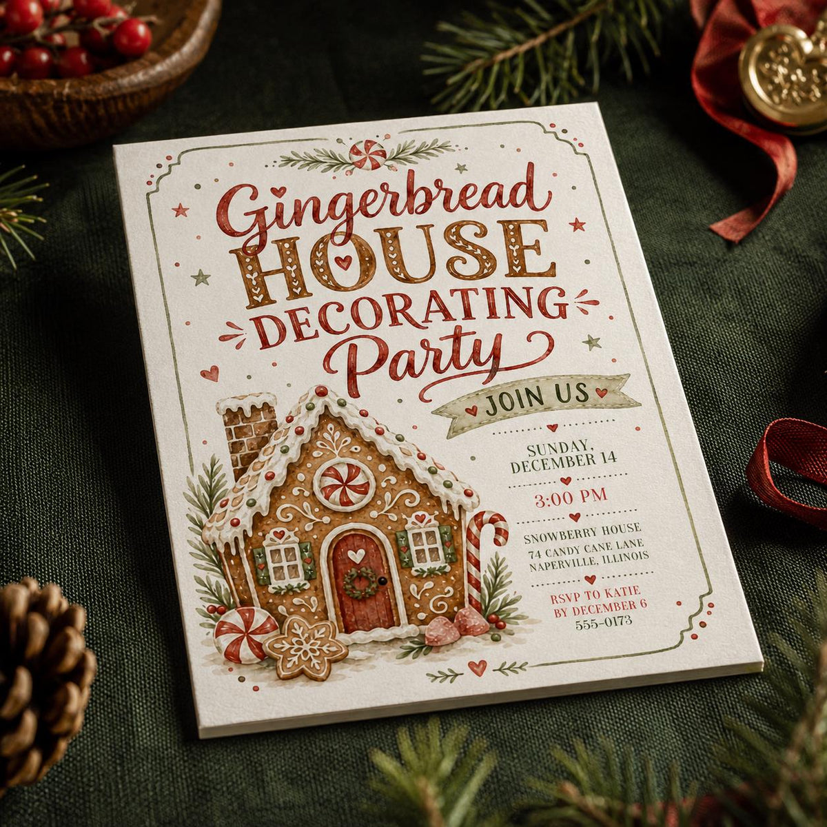 Baking Gingerbread House Decorating Party Invitation — Christmas celebration stationery by VoltBy