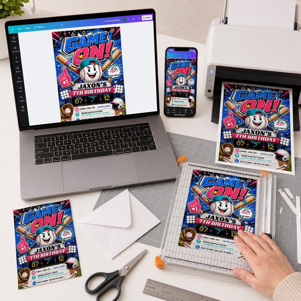Baseball 7th Birthday Invitation for Boys — print-ready 7th birthday party design from VoltBy