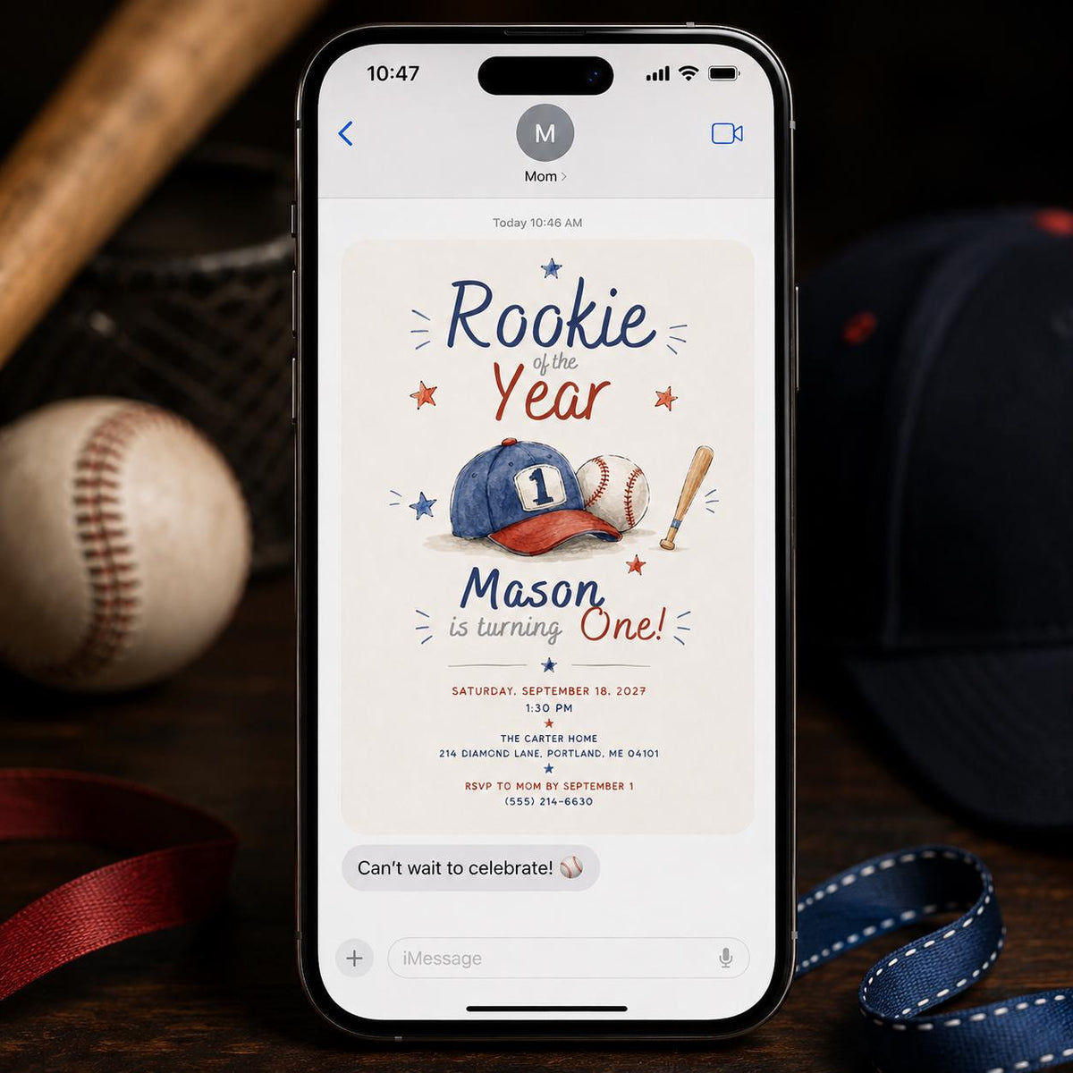 Baseball First Birthday Invitation for Boys — sports design