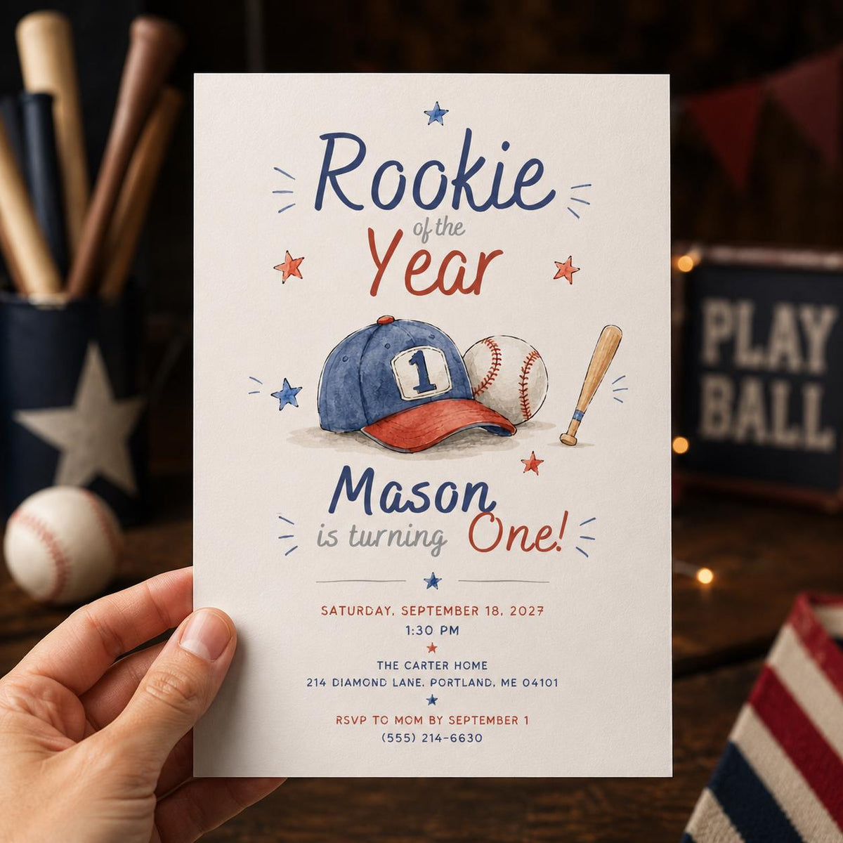 Baseball First Birthday Invitation for Boys — invitation you personalize in Canva